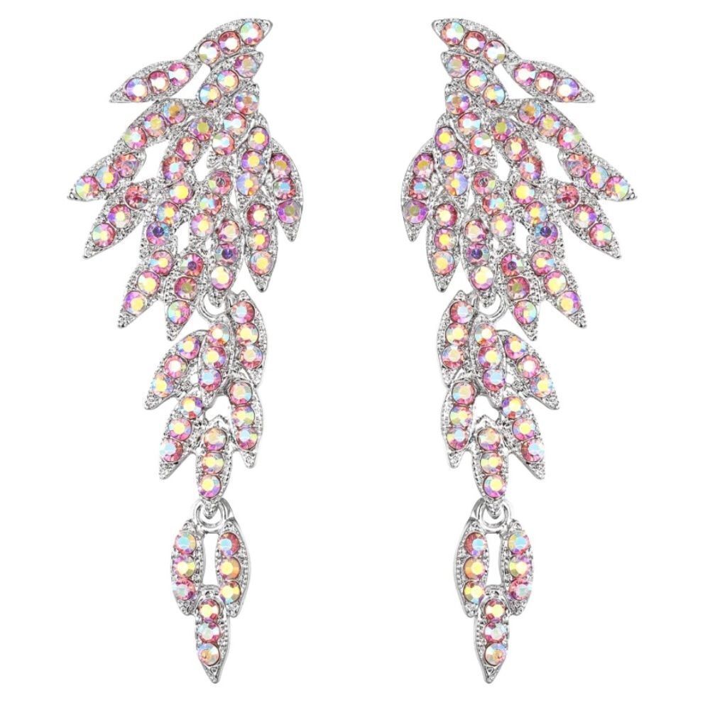 Silver with Pastel AB Crystal Angel Wing Statement Chandelier Post Earrings